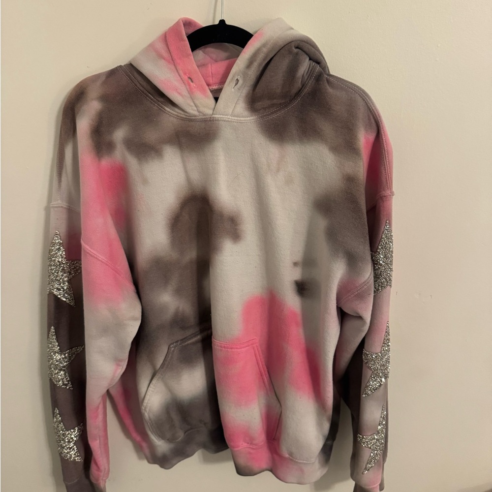 Carmar Pink and Gray Tie-Dye Hoodie with Silver Stars
